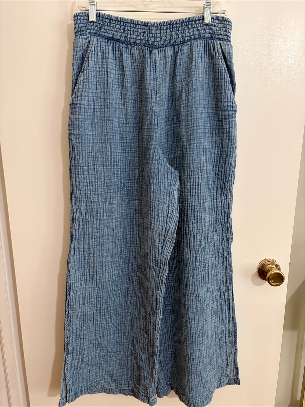 Women’s L Aerie Gauzy High Waisted Paint Split Hem Wide Leg Large 100% Cotton - Picture 2 of 9